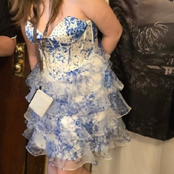 Blue and White Women's Dress - Picture 1 of 4